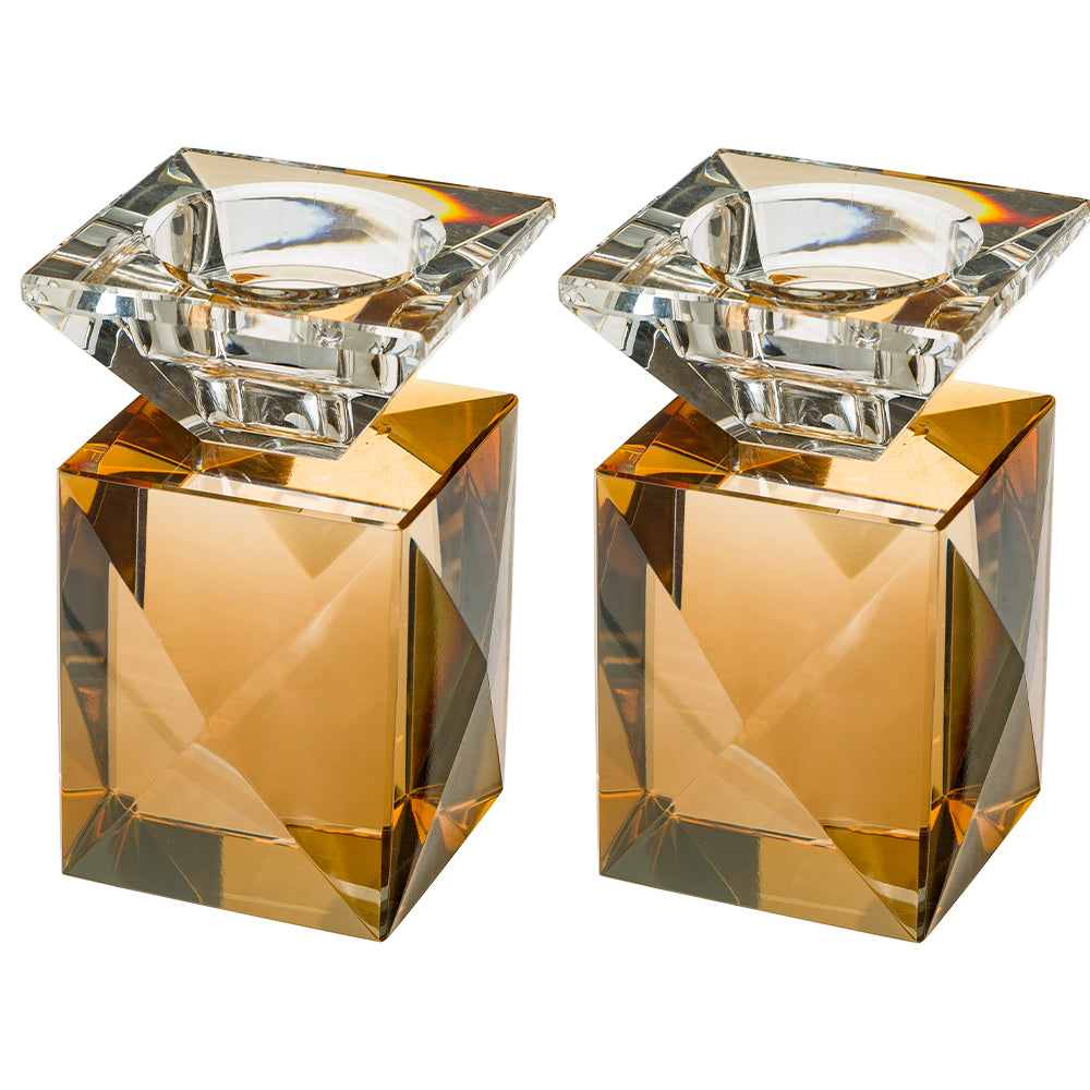 Pair of Crystal Elegant Candlesticks 9 cm - Gold