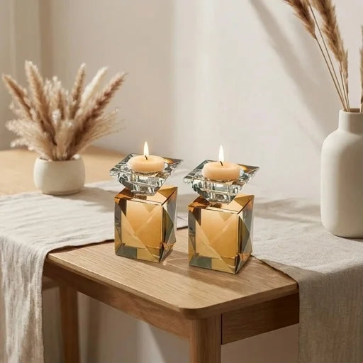 Pair of Crystal Elegant Candlesticks 9 cm - Gold