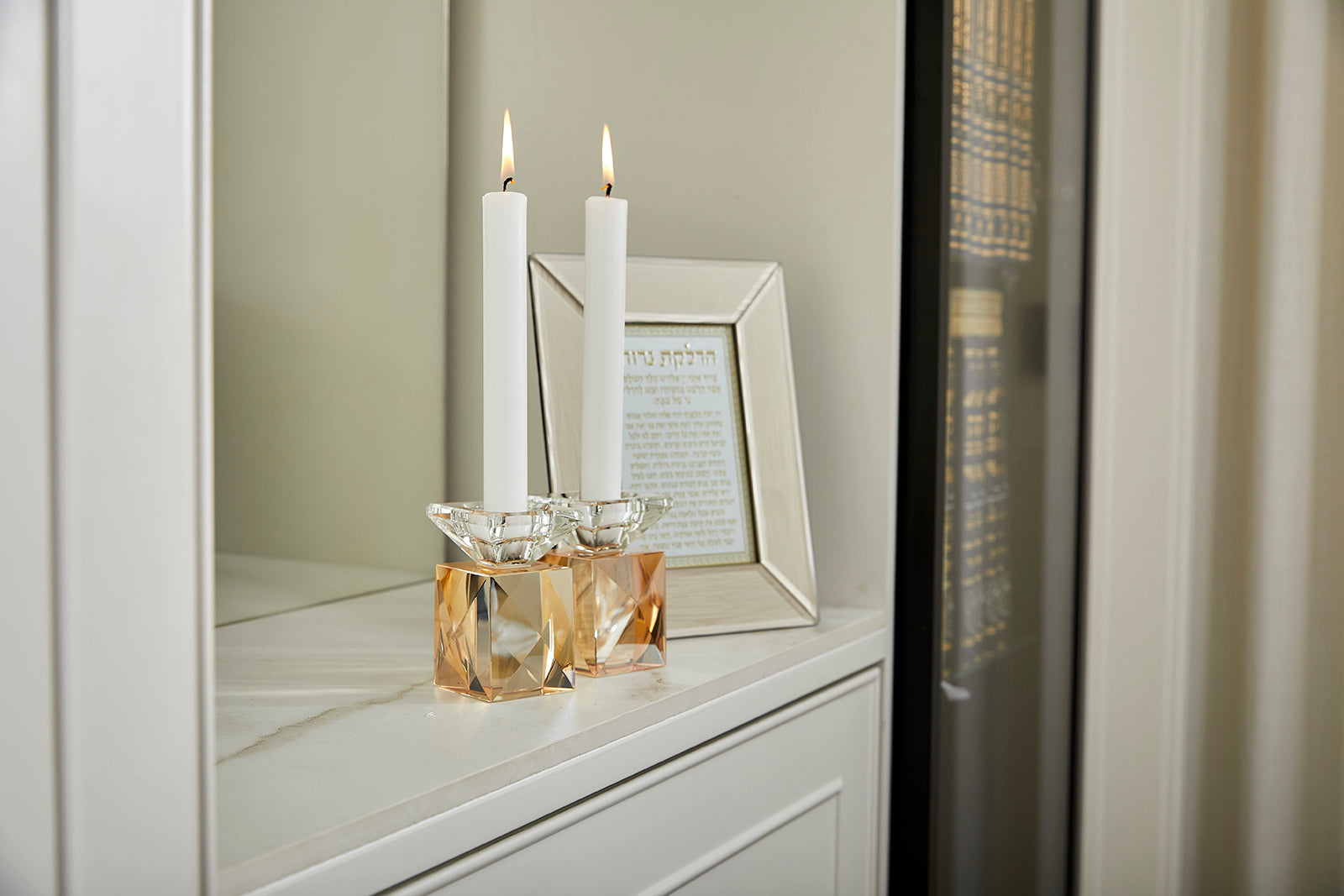 Pair of Crystal Elegant Candlesticks 9 cm - Gold