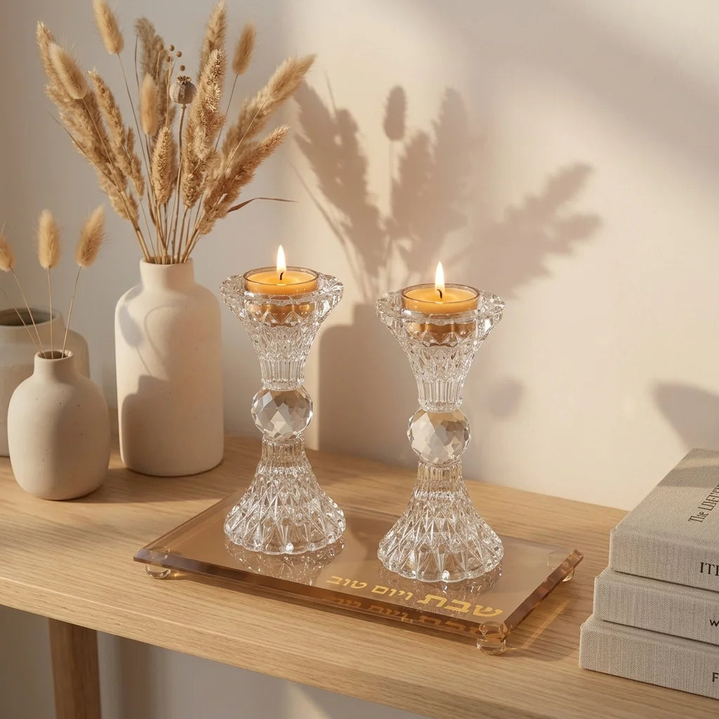 Pair of Crystal Elegant Candlesticks 13 cm