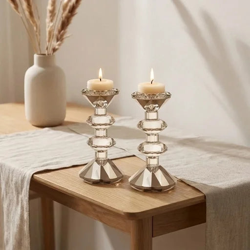 Pair of Crystal Elegant Candlesticks 15.5 cm