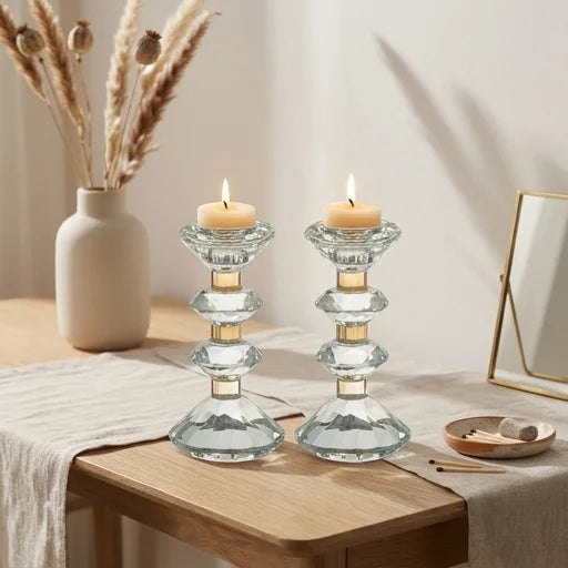 Pair of Crystal Elegant Candlesticks 15.5 cm