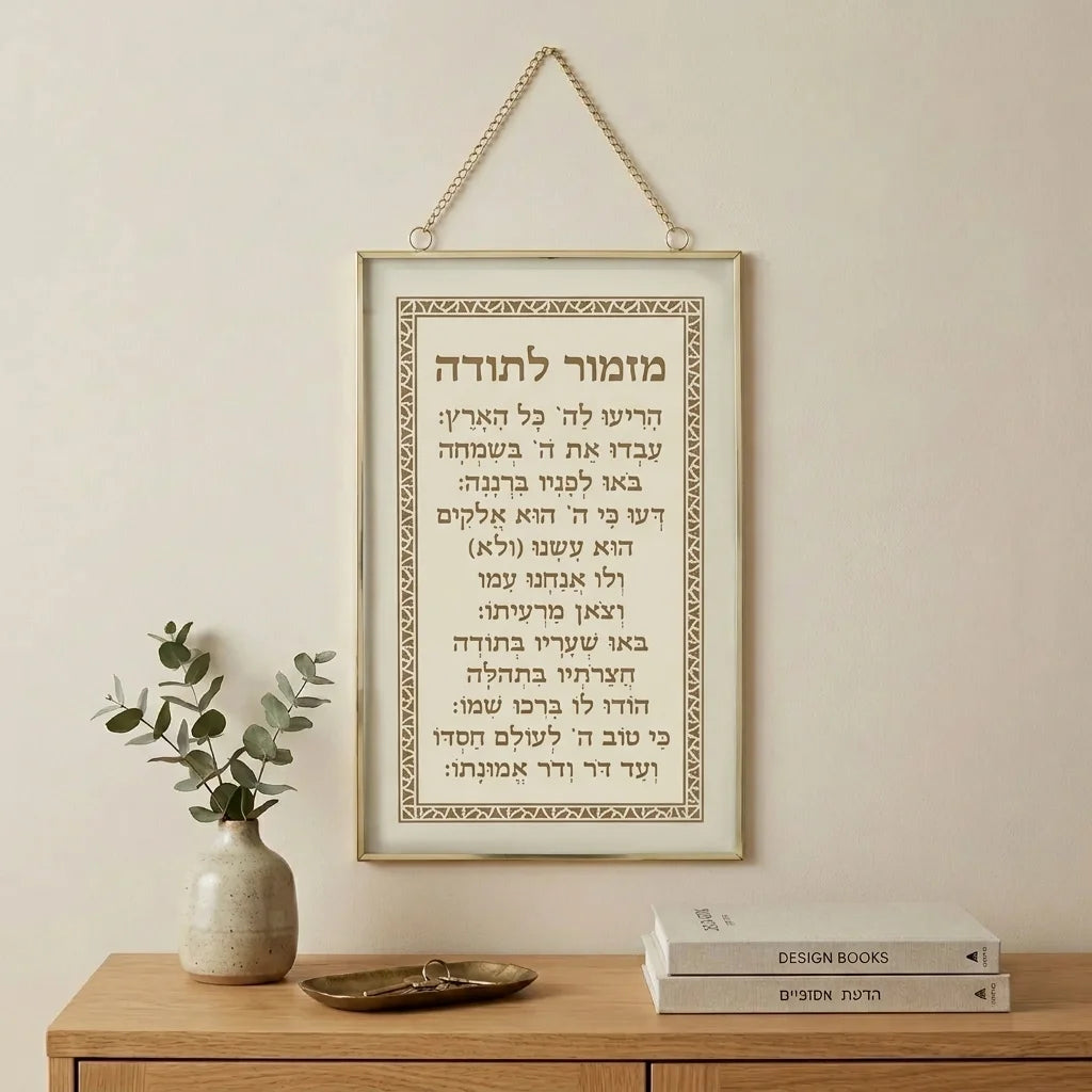 Glass Hebrew Mizmor LeToda Blessing 13x21 cm