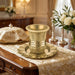 Gln Kiddush Cup 8.5 cm with Saucer Filigree with Checkered Design Contain 120ml // 3.4oz - Gold