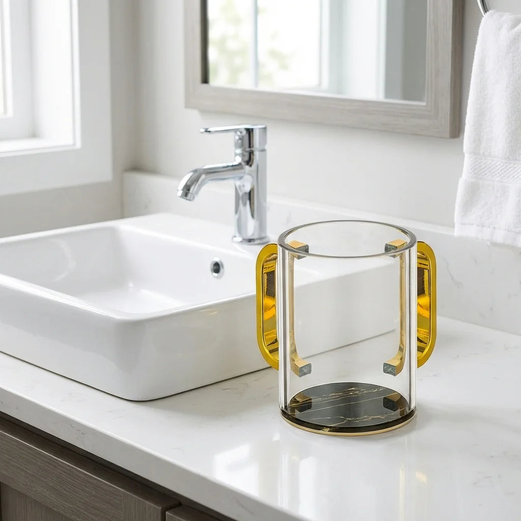Lucite Clear Washing Cup 11 cm - Black Marble
