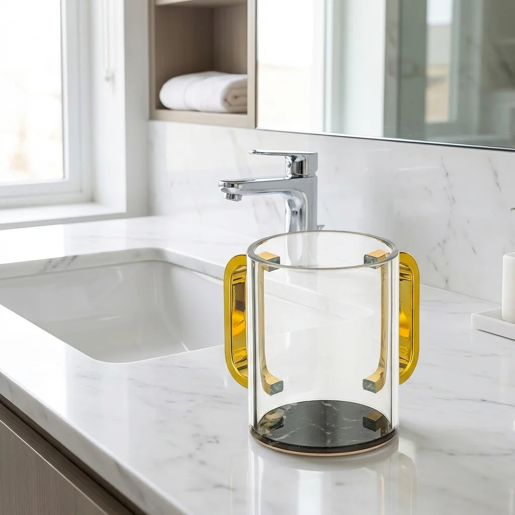 Lucite Clear Washing Cup 11 cm - Black Marble