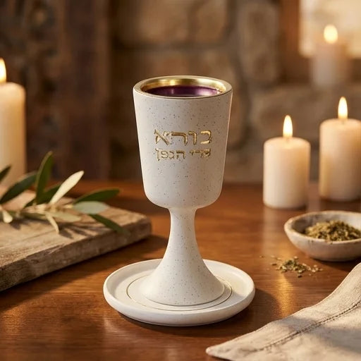 Polymer Kiddush Cup 15 cm with stem & Saucer