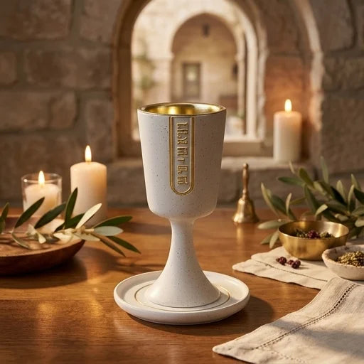 Polymer Kiddush Cup 15 cm with stem & Saucer