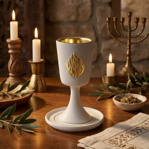 Polymer Kiddush Cup 15 cm with stem & Saucer