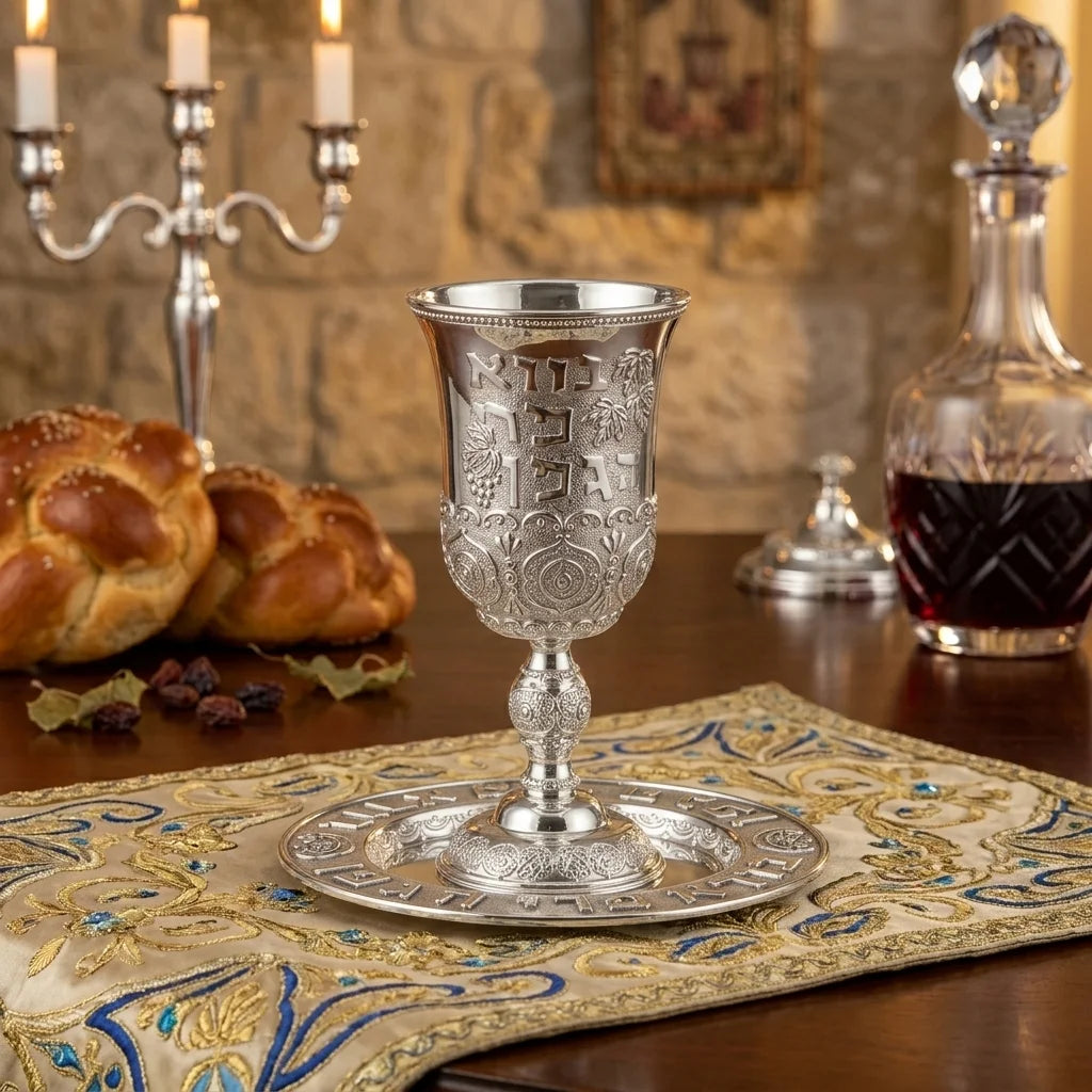 Silver Plated Kiddush Cup with Saucer - Pearl