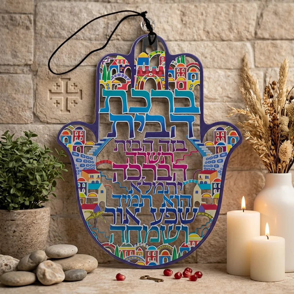 Metal Laser Cut Hamsa Hebrew Home Blessing 16 cm