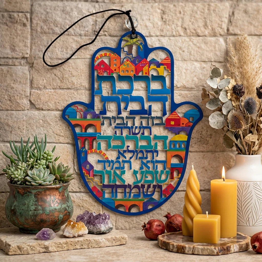 Metal Laser Cut Hamsa Hebrew Home Blessing 24 cm