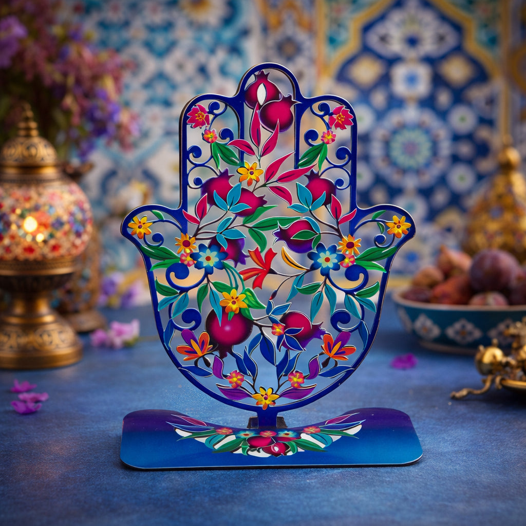 Metal Laser Cut Hamsa with Base 17 cm