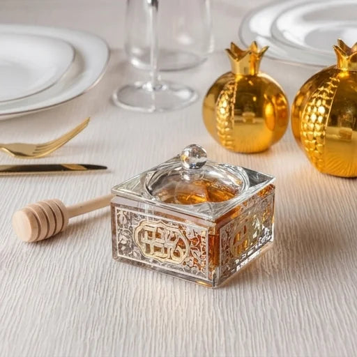 Crystal Honey Dish 7*7 cm with Metal Plaque