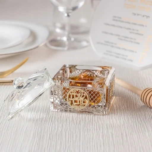 Crystal Honey Dish 7*7 cm with Metal Plaque