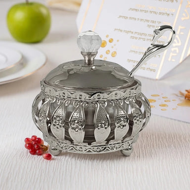 Metal Filigreen Honey Dish, 10 cm - Silver