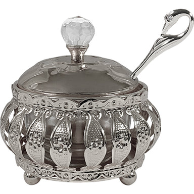 Metal Filigreen Honey Dish, 10 cm - Silver