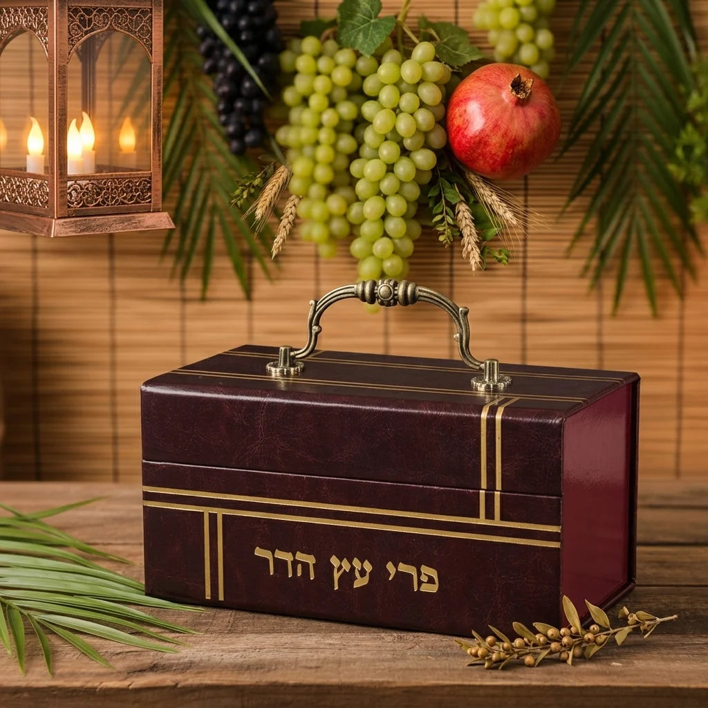 Leatherette Etrog Box with Handle & Lock 13*19*11 cm - Brown