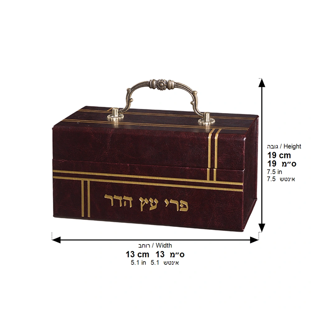 Leatherette Etrog Box with Handle & Lock 13*19*11 cm - Brown