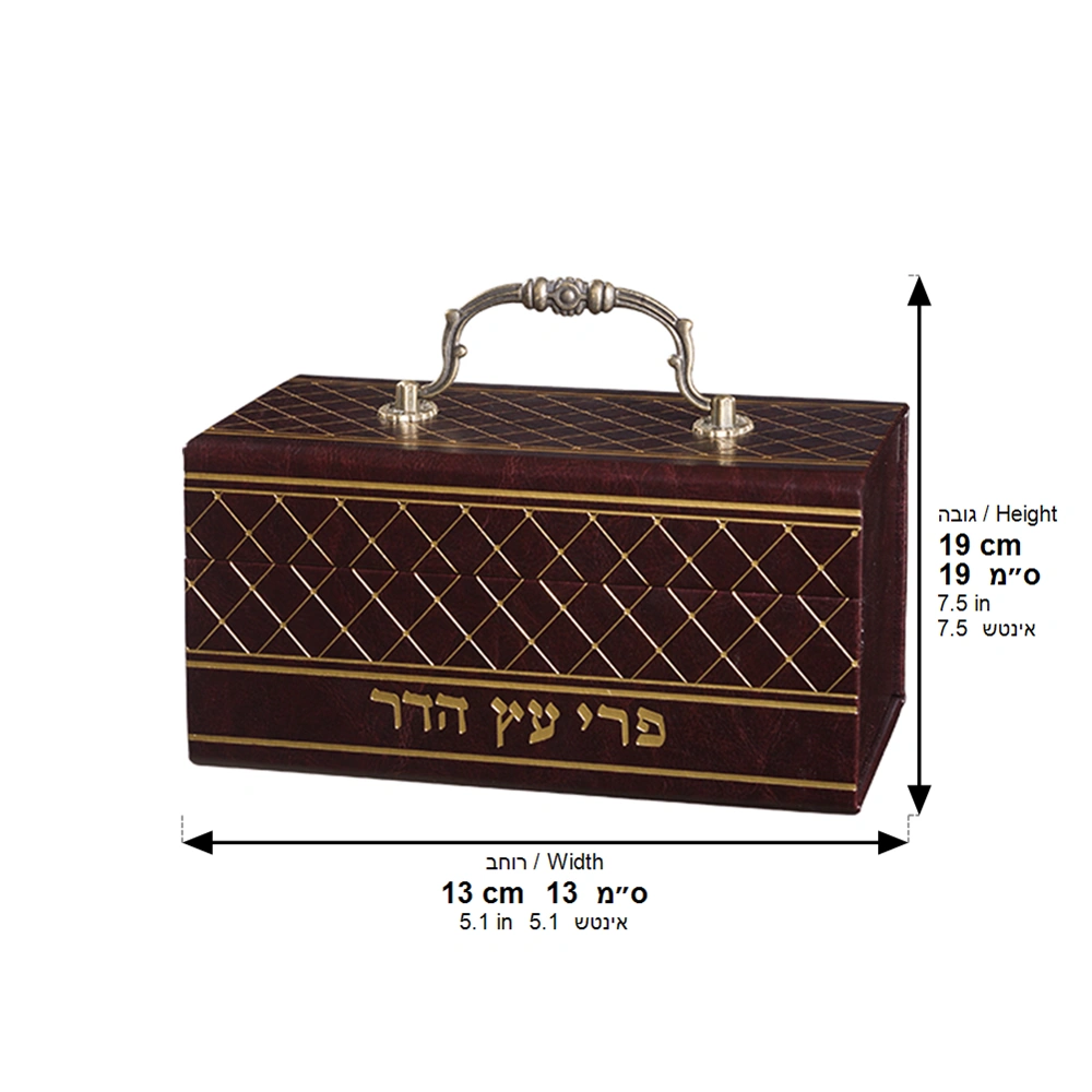 Leatherette Etrog Box with Handle & Lock 13*19*11 cm - Brown