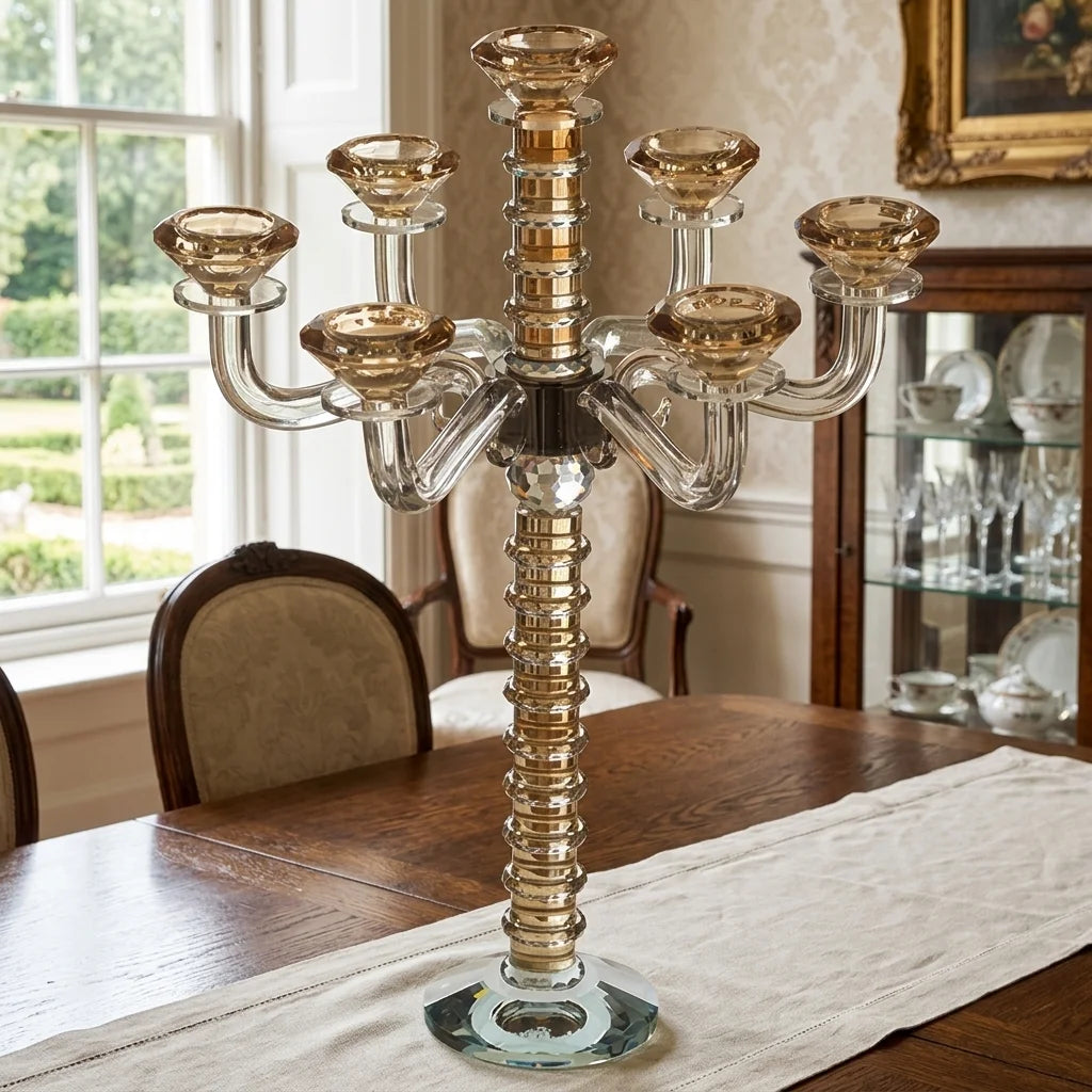 Crystal 7 Branch Candlesticks 42 cm - Gold