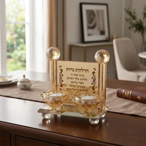Crystal Candlesticks 12.5*7 cm with Hebrew Candle Lightning