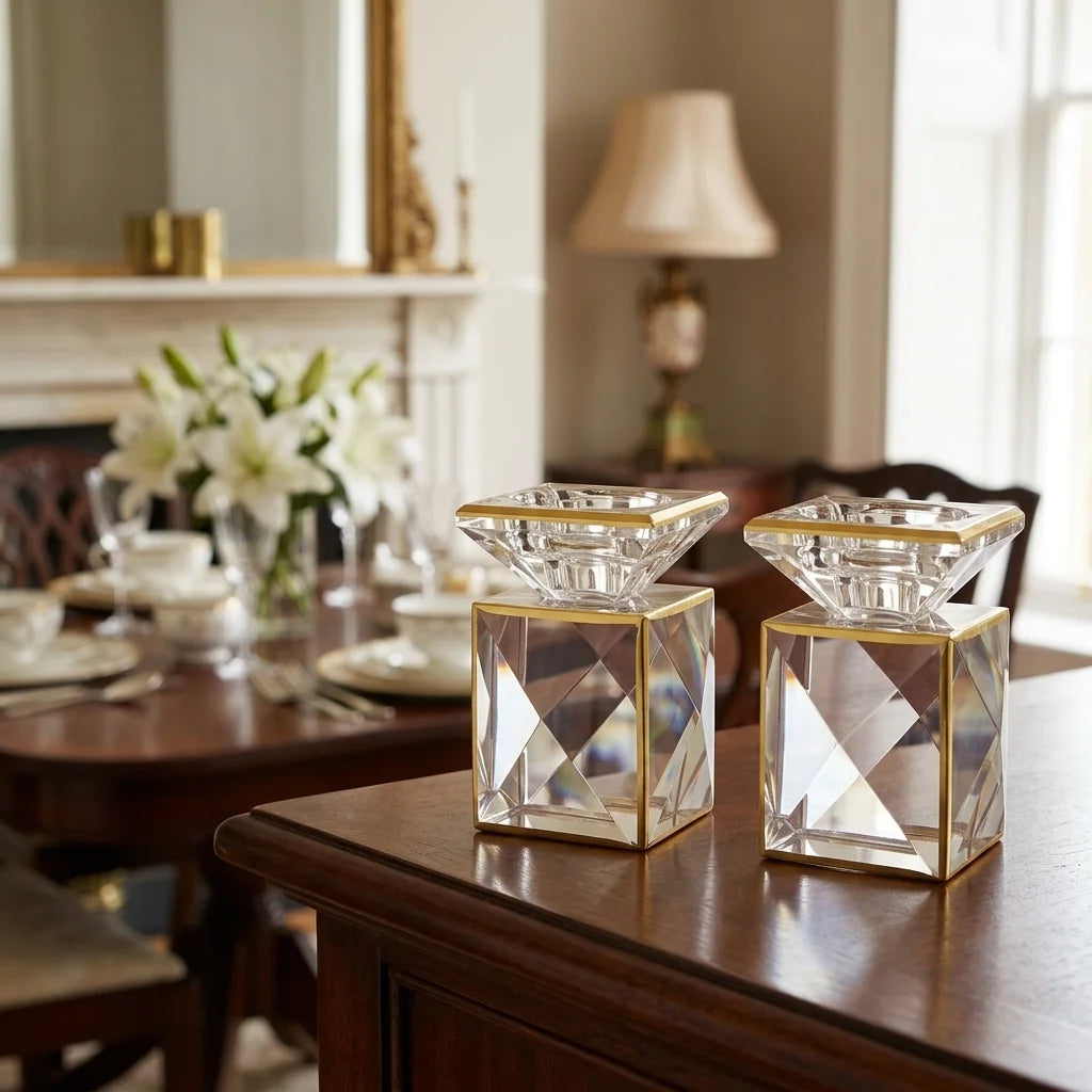 Pair of Crystal Elegant Candlesticks 9 cm