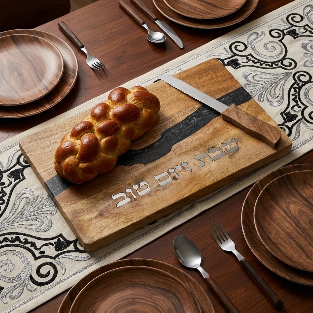 Challah Tray with Knife 41x28 cm - Gray