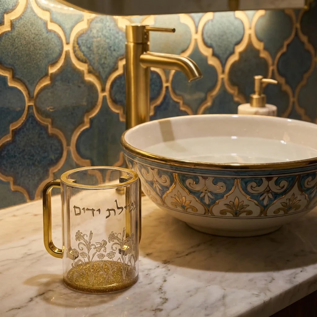 Lucite Clear Washing Cup 13 cm with Embosed Letters