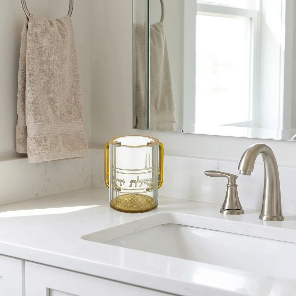 Lucite Clear Washing Cup 13 cm with Embosed Letters