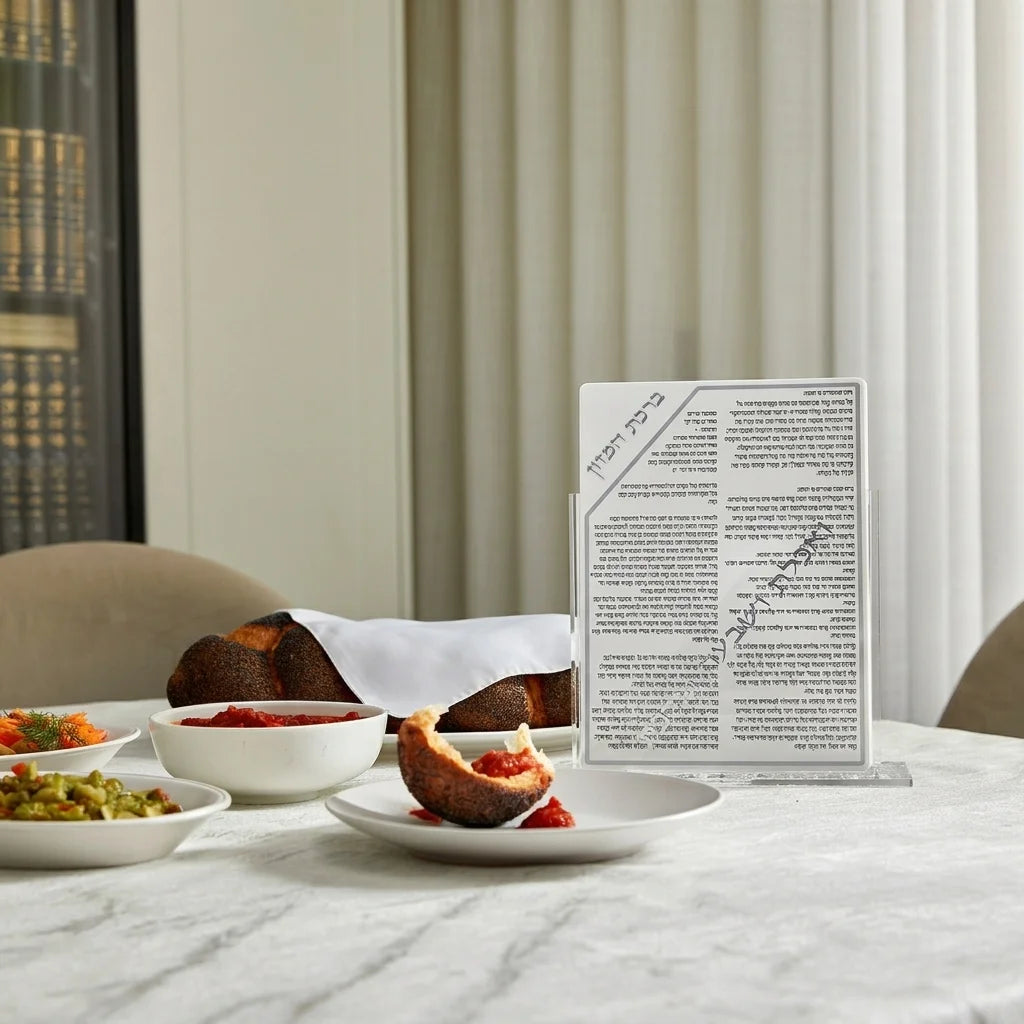 Lucite Stand 7 pcs Bencher 23*18 cm- Ashkenaz Food Blessing, Silver