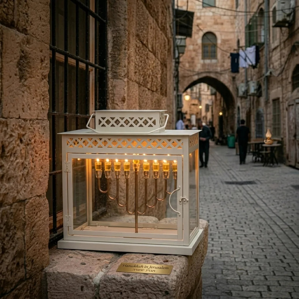 Aluminium and Glass Menorah Box 44*25*40 cm - White