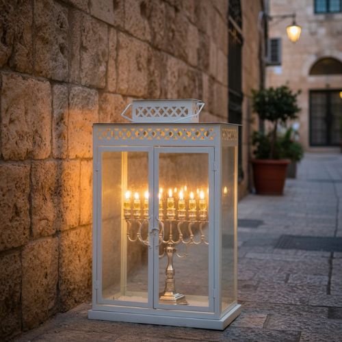 Aluminium and Glass Menorah Box 62*32*85 cm - White