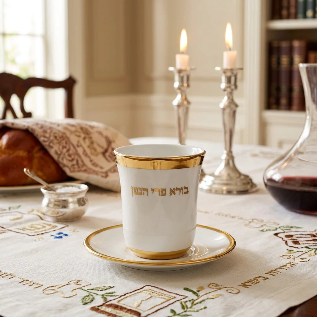 Ceramic Kiddush Cup w/ Saucer