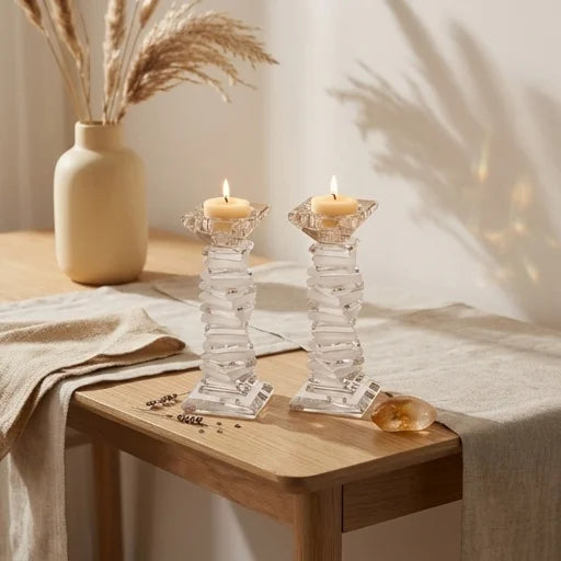 Pair of Crystal Elegant Candlesticks 16.5 cm