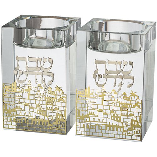 Crystal Candlesticks 8 cm with Metal Plaque
