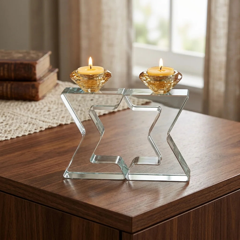 Crystal Magen David Candlesticks 17 cm