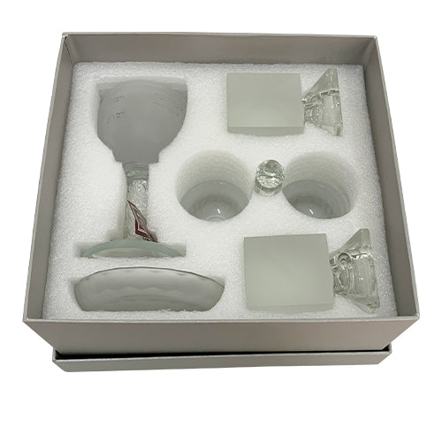 Crystal Set of Candlesticks ++ Kiddush Cup ++ Salt & Pepper Stand - Gold