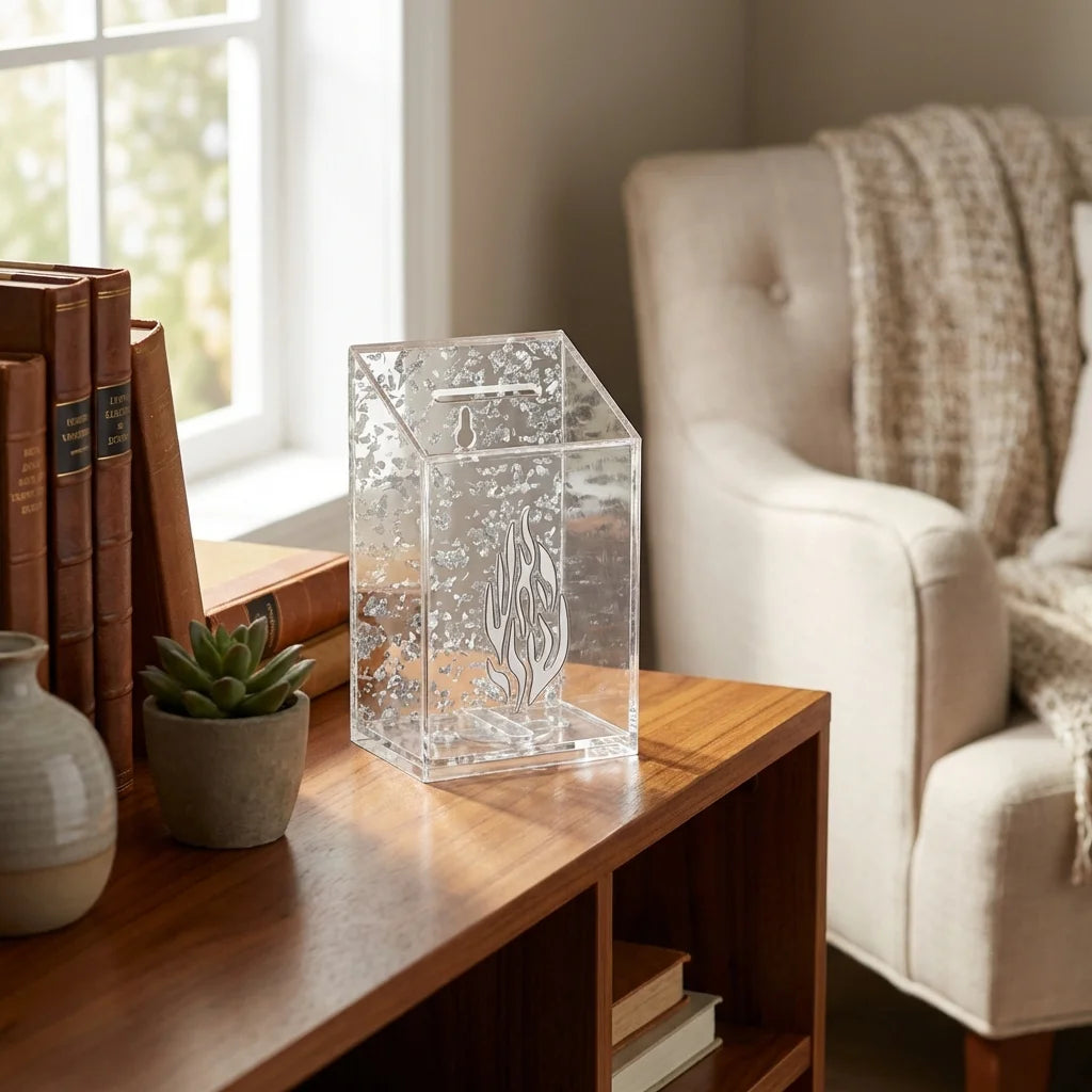 Lucite Tzedakah Box 14 cm - Silver