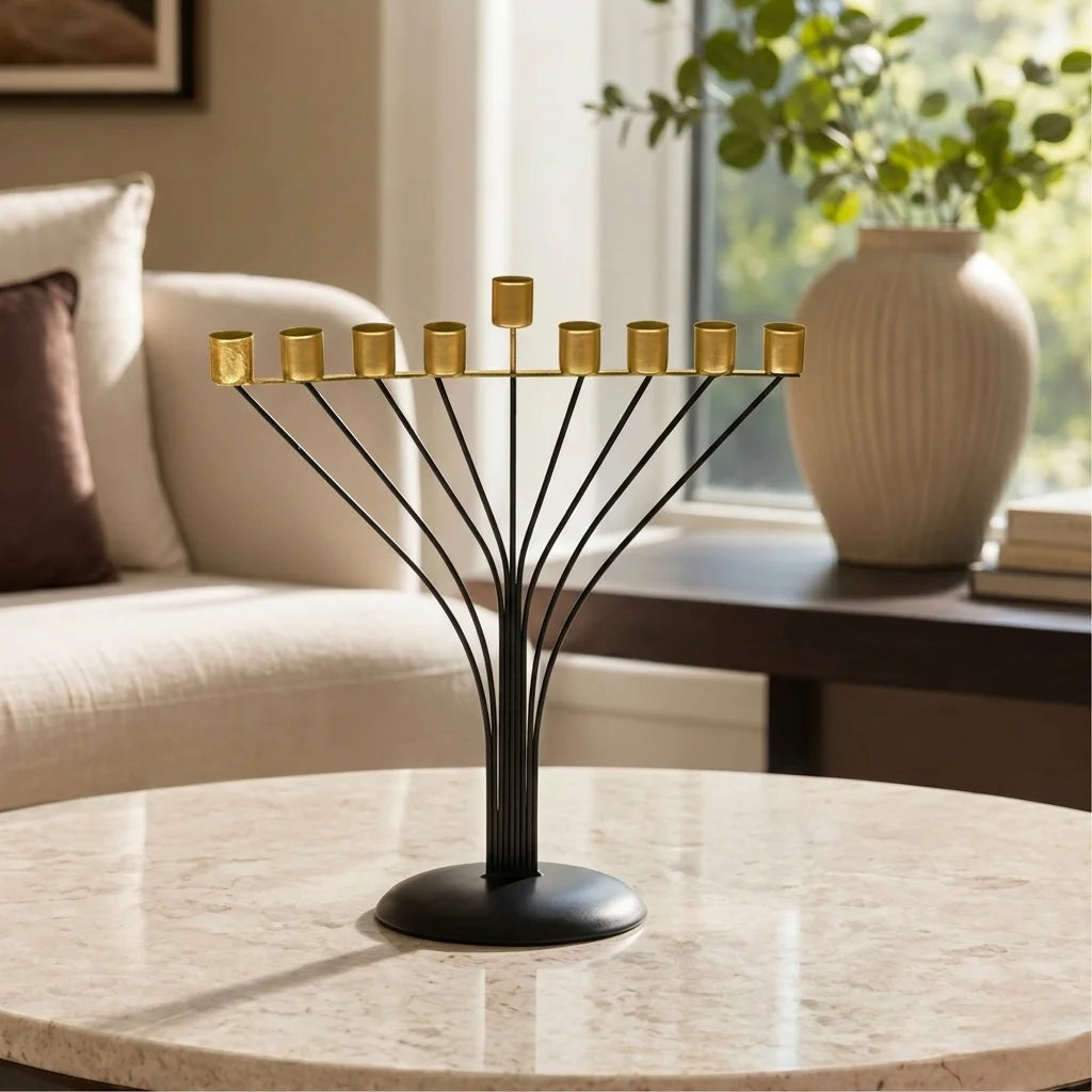 Black Metal "String" Menorah 33.5 cm "Chabbad"