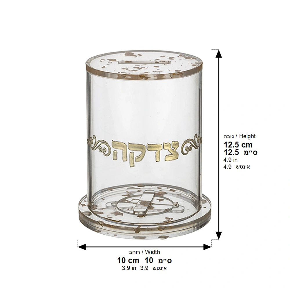 Lucite Tzedakah Box with Gold Glitter 13 cm