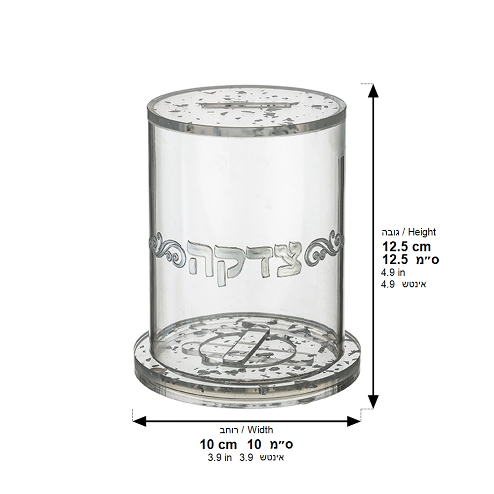 Lucite Tzedakah Box with Silver Glitter 13 cm
