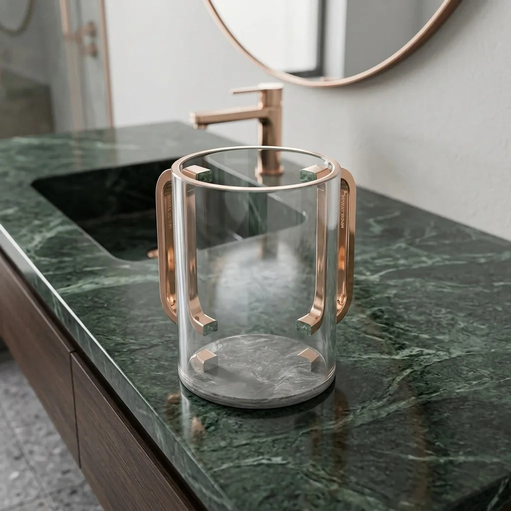 Lucite Clear Washing Cup 13 cm - Gold Handles