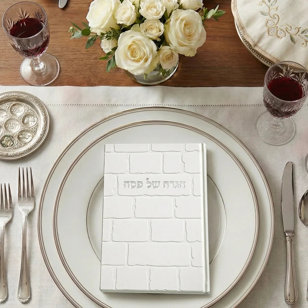 White PU Leathere Hagada Passover 25 cm