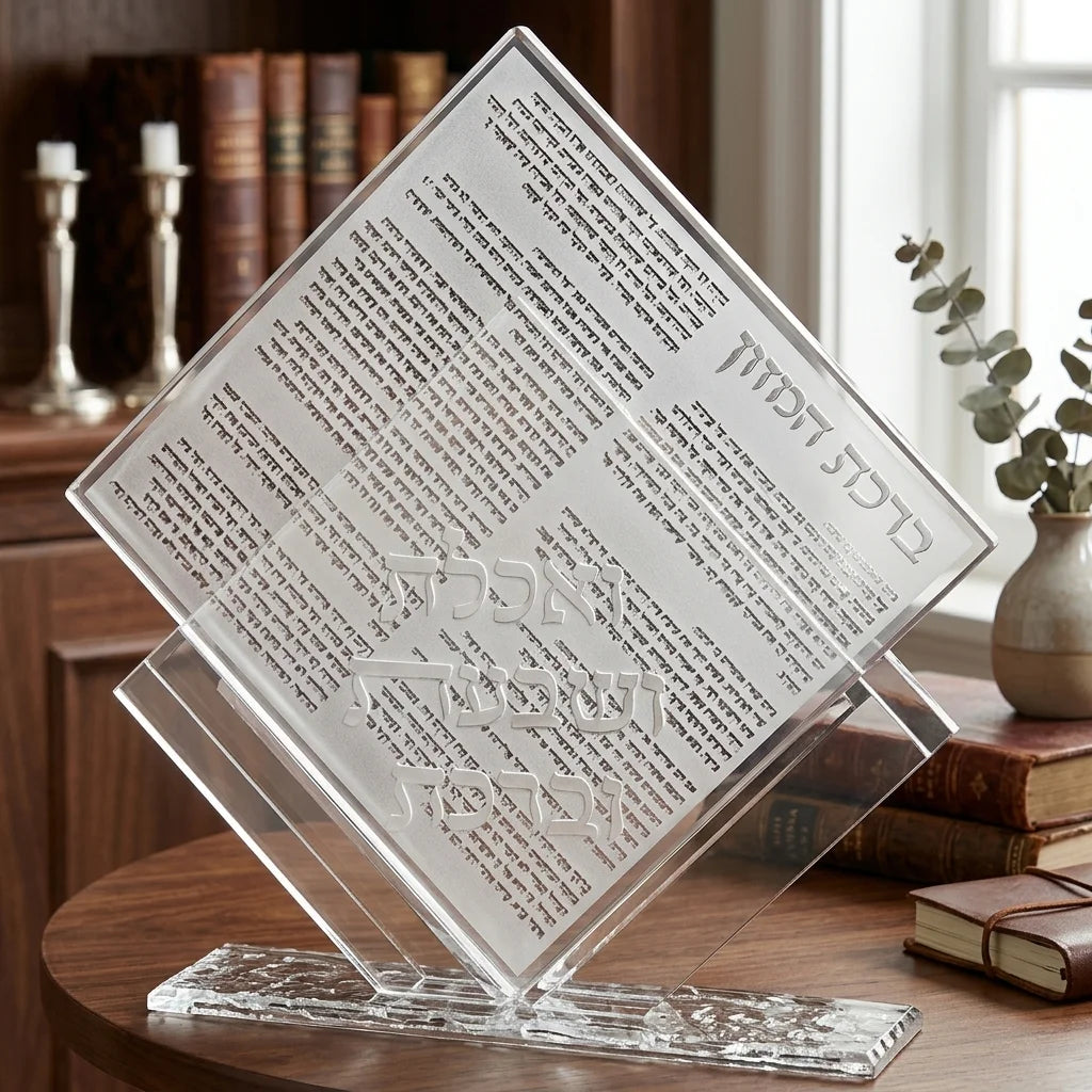 Lucite Stand 7 pcs Bencher 25*22 cm- Ashkenaz Food Blessing, Silver Color