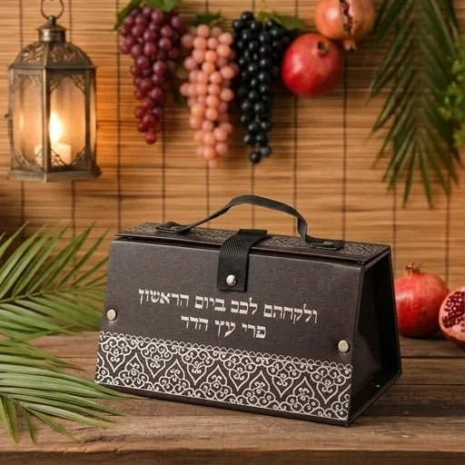 Faux Leather Etrog Box 11*19*13 with Silver Print