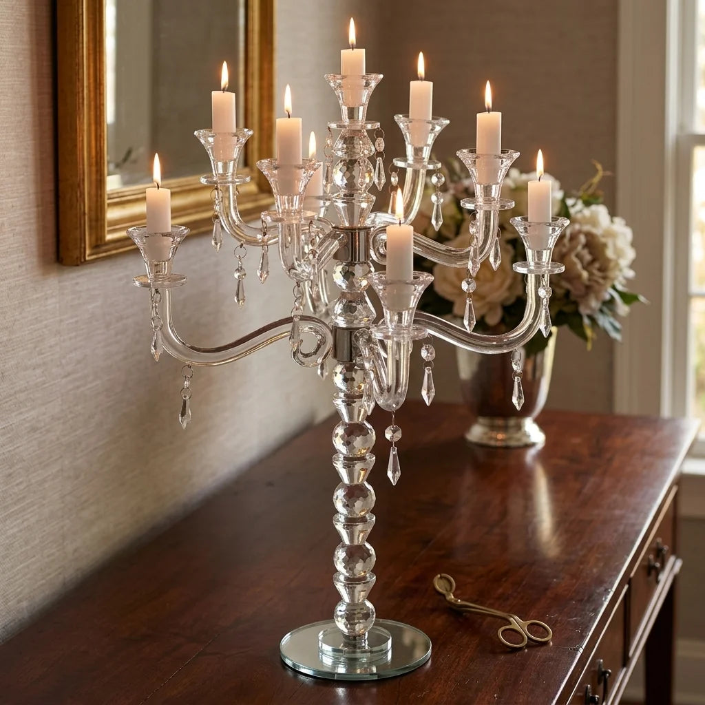 Crystal 9 Branch Candlesticks 60 Cm