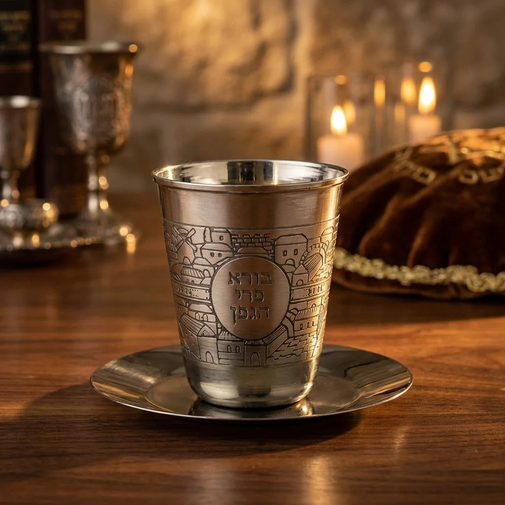 Stainless Steel Kiddush Cup 8 cm With Saucer