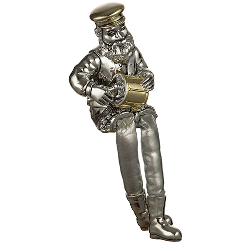 Polymer Sitting Hassidic Figurine with Black Cloth Legs 26 cm - Drum Player - Silvered