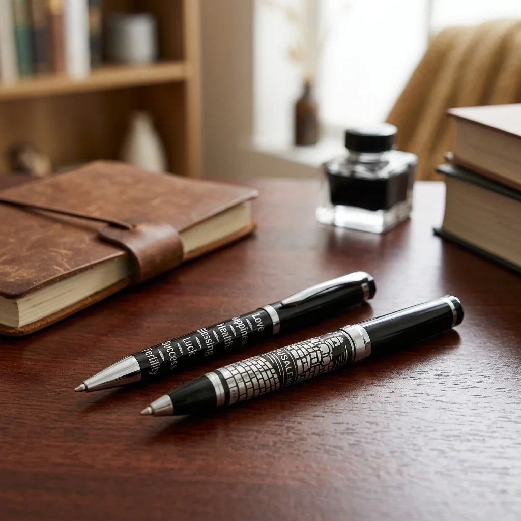 Elegant Black Pen Inscribed with Silver "7 Blessings" 13.5 cm- -English